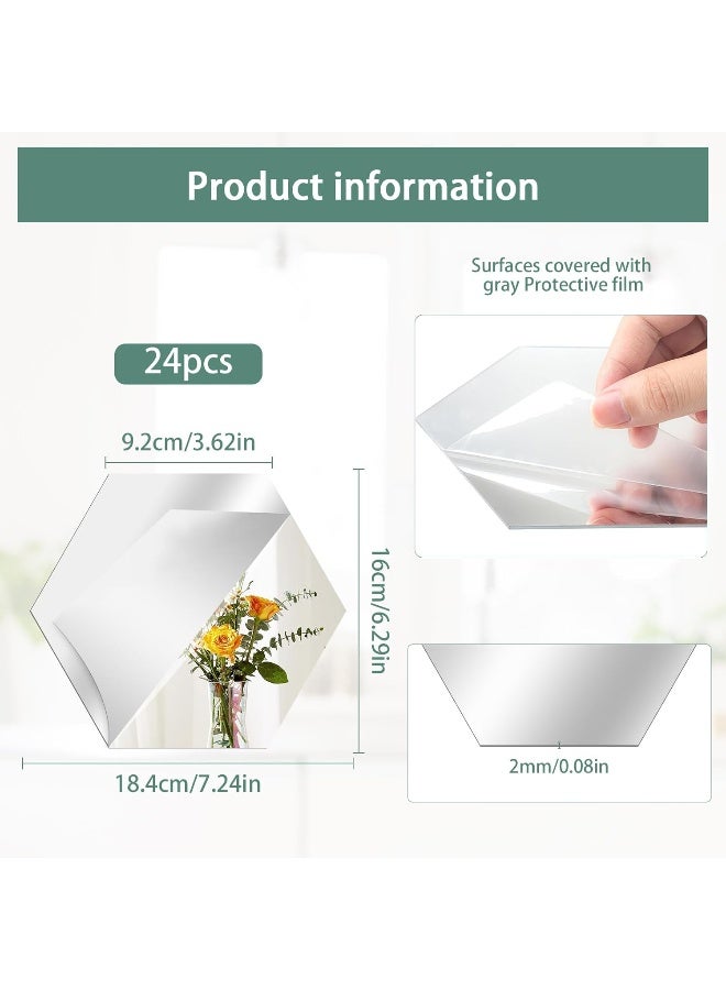 TPGP 24 Pieces Mirror Wall Stickers, Hexagonal Mirrors Non-Glass Wall Stickers, 184 × 160 × 92 mm, Acrylic Mirror Wall Sticker for Wardrobe, Door, Bedroom, Living Room - Image 2