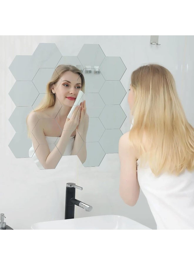 TPGP 24 Pieces Mirror Wall Stickers, Hexagonal Mirrors Non-Glass Wall Stickers, 184 × 160 × 92 mm, Acrylic Mirror Wall Sticker for Wardrobe, Door, Bedroom, Living Room - Image 5