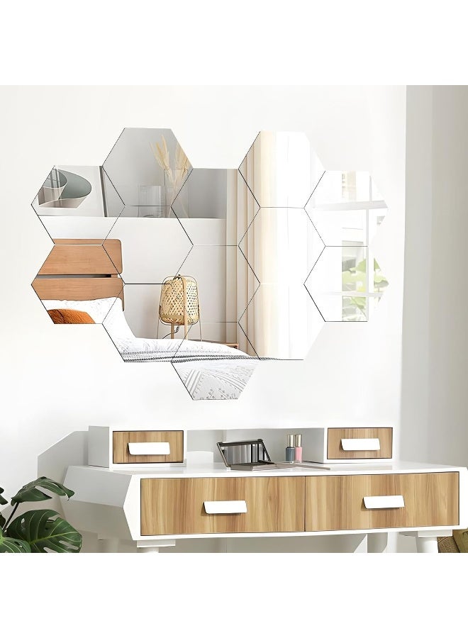 TPGP 24 Pieces Mirror Wall Stickers, Hexagonal Mirrors Non-Glass Wall Stickers, 184 × 160 × 92 mm, Acrylic Mirror Wall Sticker for Wardrobe, Door, Bedroom, Living Room - Image 4