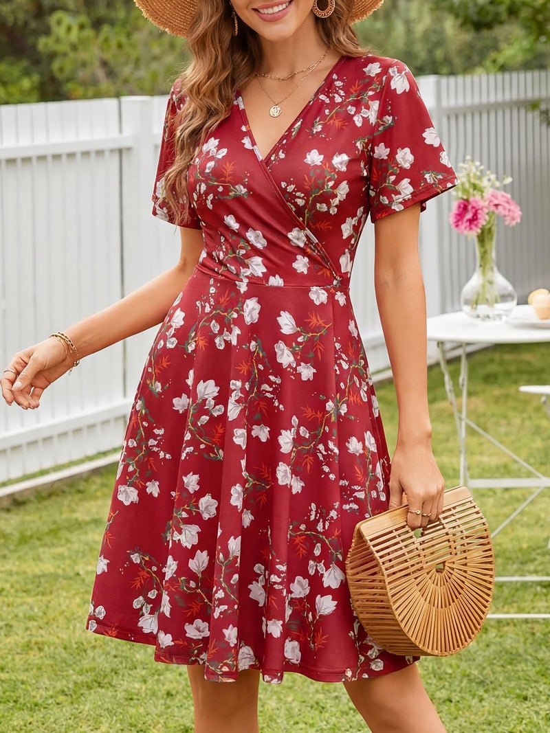 FENSACE Sundresses for Women Over 50 Summer Fit and Flare Tummy Control Elegant Date Night Ladies Dresses(Red White Floral-106,Large) - Image 2