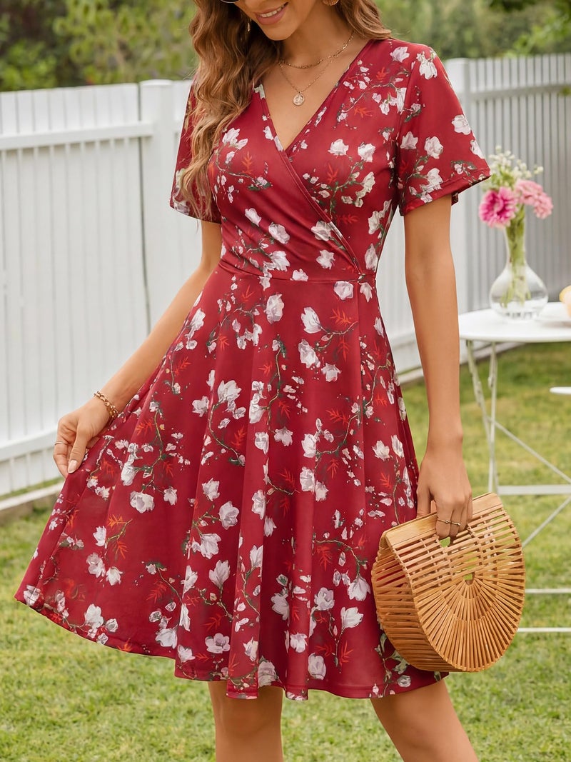 FENSACE Sundresses for Women Over 50 Summer Fit and Flare Tummy Control Elegant Date Night Ladies Dresses(Red White Floral-106,Large) - Image 3