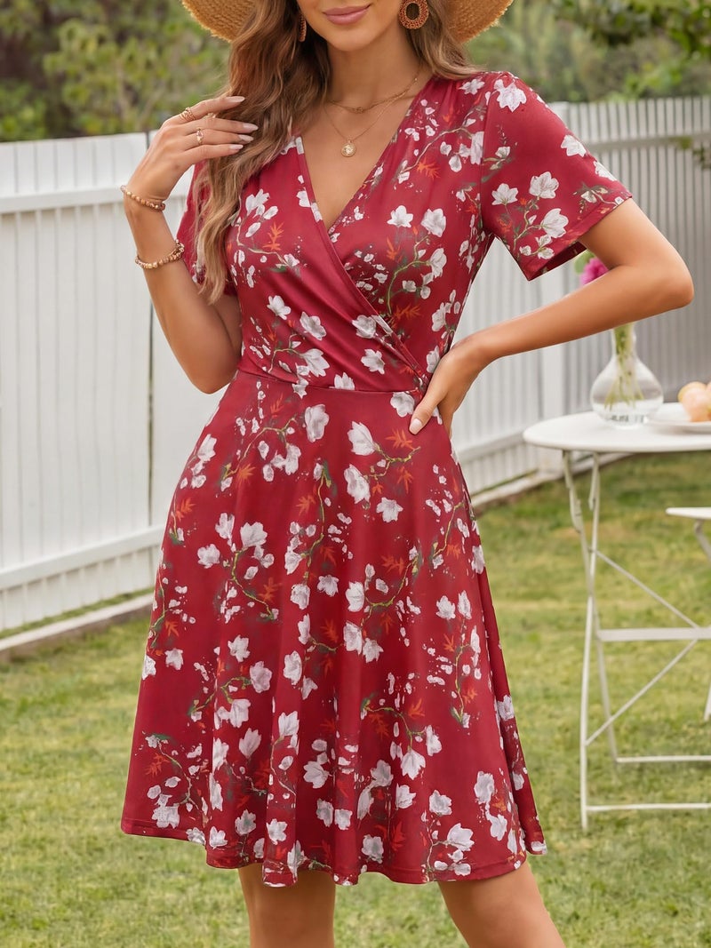 FENSACE Sundresses for Women Over 50 Summer Fit and Flare Tummy Control Elegant Date Night Ladies Dresses(Red White Floral-106,Large) - Image 4