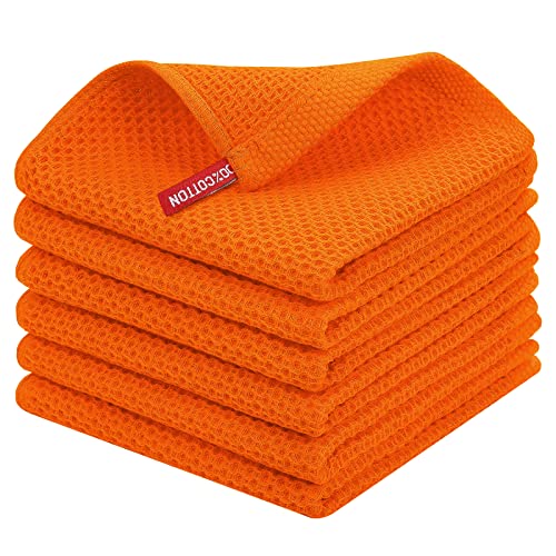 Homaxy 100% Cotton Waffle Weave Kitchen Dish Cloths, Ultra Soft Absorbent Quick Drying Dish Towels, 12 x 12 Inches, 6-Pack, Orange - Image 1