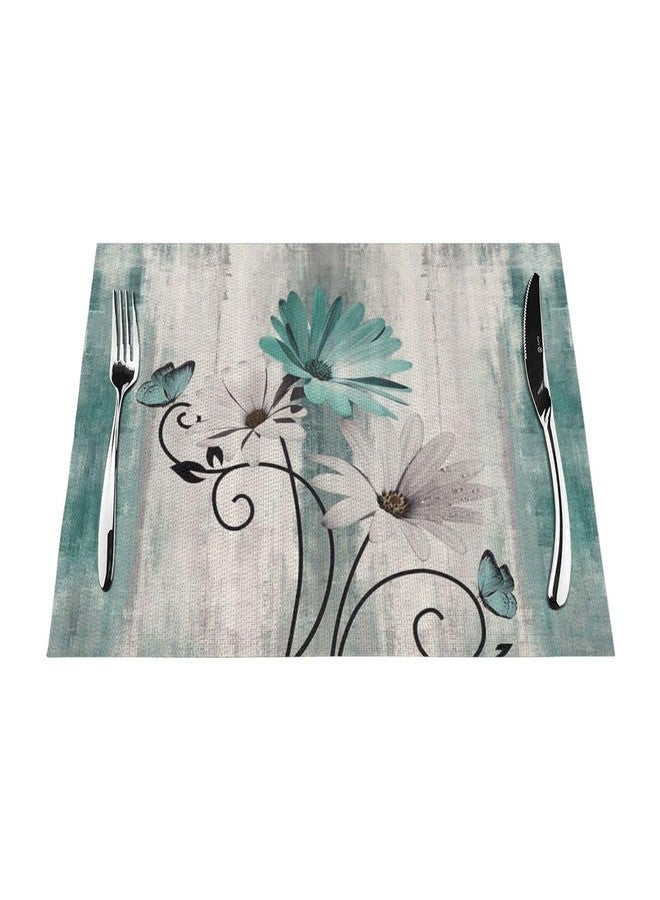 OFIRD Floral Place mats Set of 6, 12x18 Inches Summer Teal Blue Daisy Flower Decorative Rectangle Table Mats for Party Home Kitchen Dining Table Decoration - Image 2