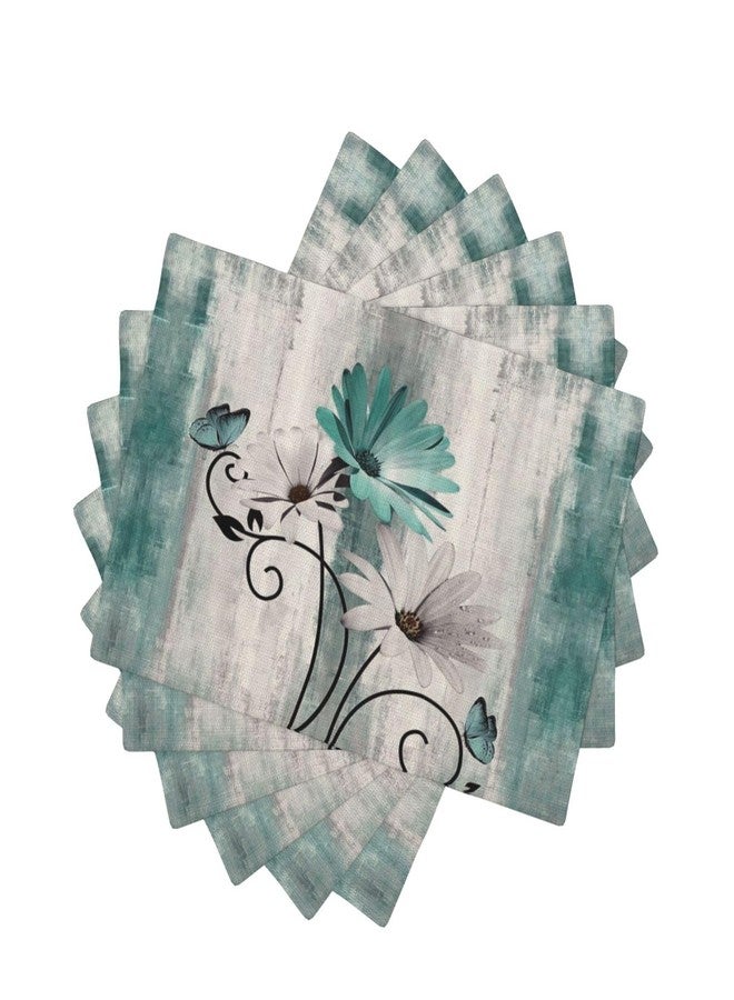 OFIRD Floral Place mats Set of 6, 12x18 Inches Summer Teal Blue Daisy Flower Decorative Rectangle Table Mats for Party Home Kitchen Dining Table Decoration - Image 4