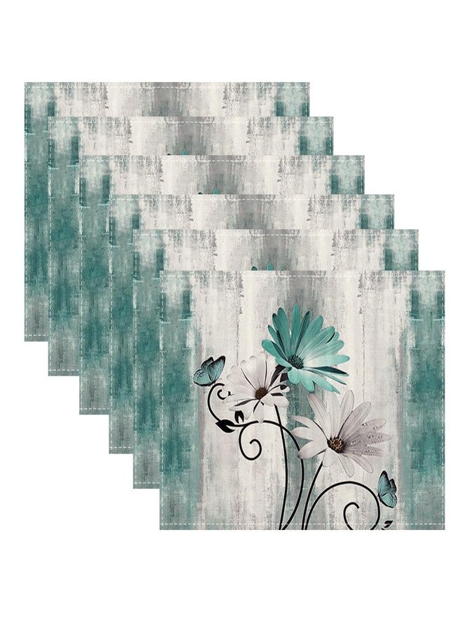 OFIRD Floral Place mats Set of 6, 12x18 Inches Summer Teal Blue Daisy Flower Decorative Rectangle Table Mats for Party Home Kitchen Dining Table Decoration - Image 1