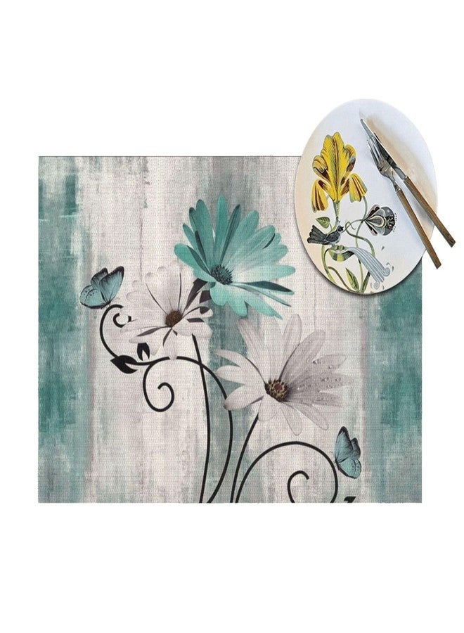 OFIRD Floral Place mats Set of 6, 12x18 Inches Summer Teal Blue Daisy Flower Decorative Rectangle Table Mats for Party Home Kitchen Dining Table Decoration - Image 3