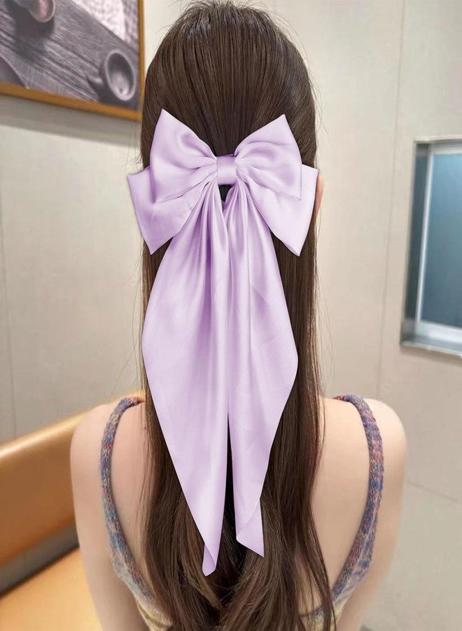 YANWENX Big Bows Hair Clips for Women Long Tail Bow Hairpin Soft Silky Satin Hair Hairpin Metal Clips French Barrettes Cute Hair Clips Gifts for Women Girl (Purple) - Image 5