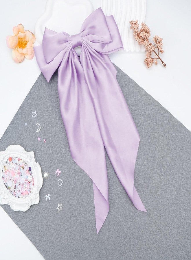 YANWENX Big Bows Hair Clips for Women Long Tail Bow Hairpin Soft Silky Satin Hair Hairpin Metal Clips French Barrettes Cute Hair Clips Gifts for Women Girl (Purple) - Image 4
