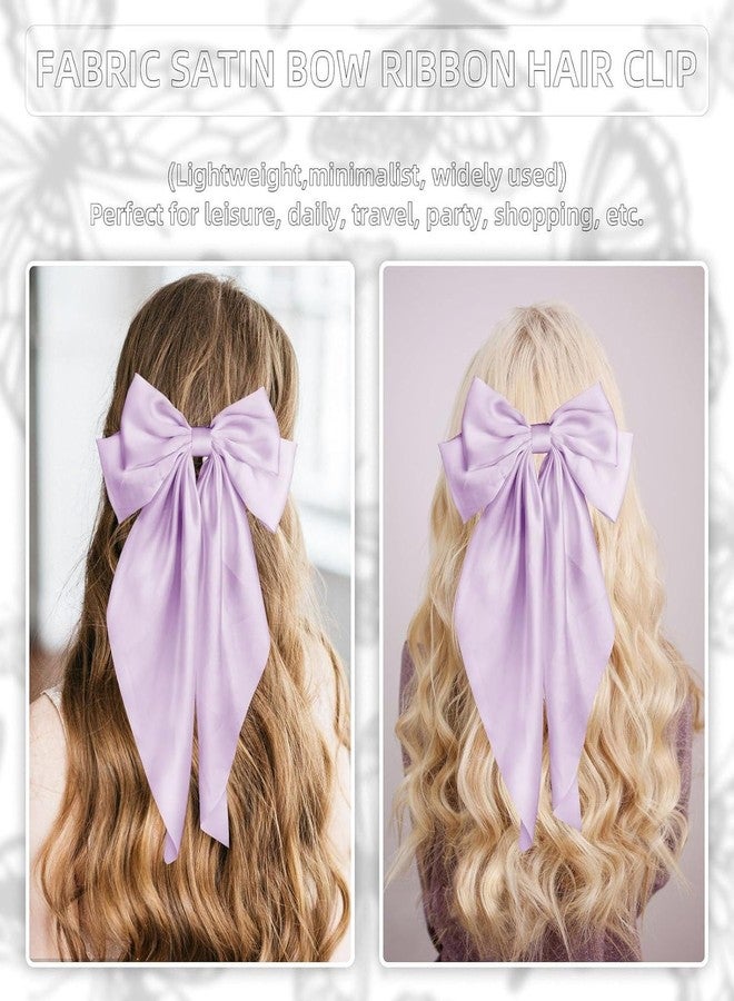 YANWENX Big Bows Hair Clips for Women Long Tail Bow Hairpin Soft Silky Satin Hair Hairpin Metal Clips French Barrettes Cute Hair Clips Gifts for Women Girl (Purple) - Image 3