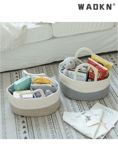 WAOKN Baby Diaper Storage Solution, 100% Cotton Rope Weave, Portable Diaper Basket for Changing Tables and Travel, with Bonus Removable Storage Bag, Excellent Baby Shower Basket Option (Brown)  - Image 3