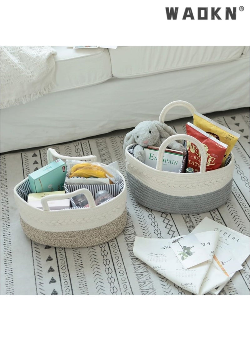 WAOKN Baby Diaper Storage Solution, 100% Cotton Rope Weave, Portable Diaper Basket for Changing Tables and Travel, with Bonus Removable Storage Bag, Excellent Baby Shower Basket Option (Brown)  - Image 3