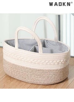 WAOKN Baby Diaper Storage Solution, 100% Cotton Rope Weave, Portable Diaper Basket for Changing Tables and Travel, with Bonus Removable Storage Bag, Excellent Baby Shower Basket Option (Brown)  - Image 1
