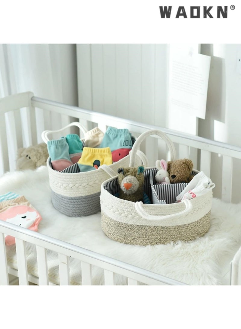 WAOKN Baby Diaper Storage Solution, 100% Cotton Rope Weave, Portable Diaper Basket for Changing Tables and Travel, with Bonus Removable Storage Bag, Excellent Baby Shower Basket Option (Brown)  - Image 4