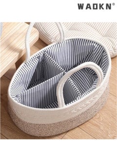 WAOKN Baby Diaper Storage Solution, 100% Cotton Rope Weave, Portable Diaper Basket for Changing Tables and Travel, with Bonus Removable Storage Bag, Excellent Baby Shower Basket Option (Brown)  - Image 2