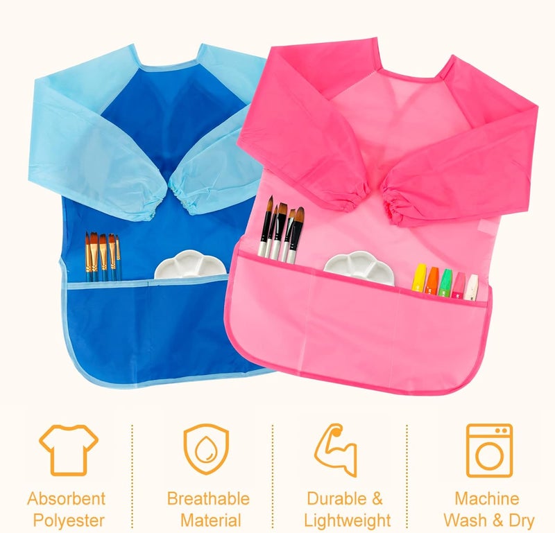 Cubaco Kids Painting Apron, 2pcs Waterproof Art Smocks For Child 3-8 Years, Kids Smocks for Painting Aprons with Long Sleeve - Image 4