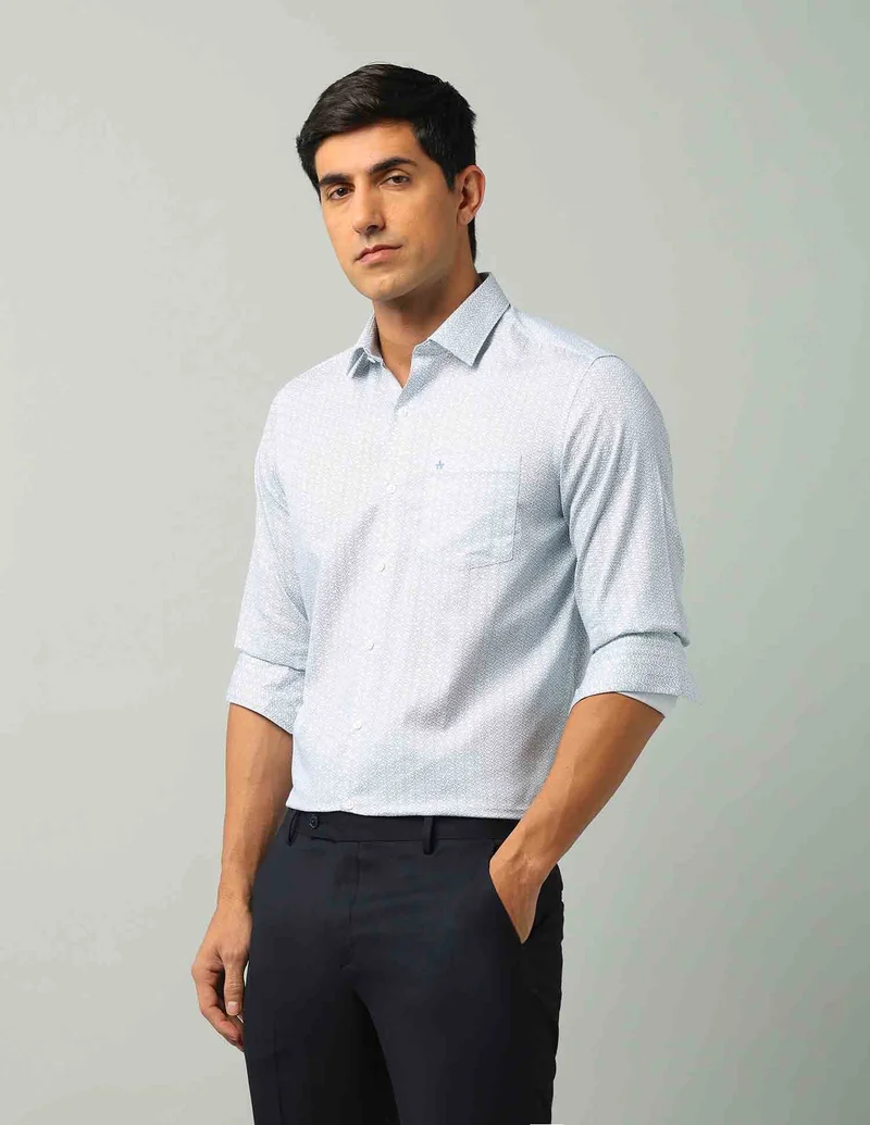 Arrow Light Blue Manhattan Slim Fit Geometric Printed Shirt for Men | Best Price UAE