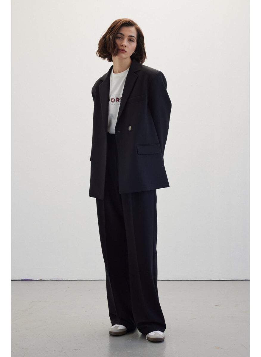 Manuka Double Pleated Palazzo Trousers Black  - Image 2