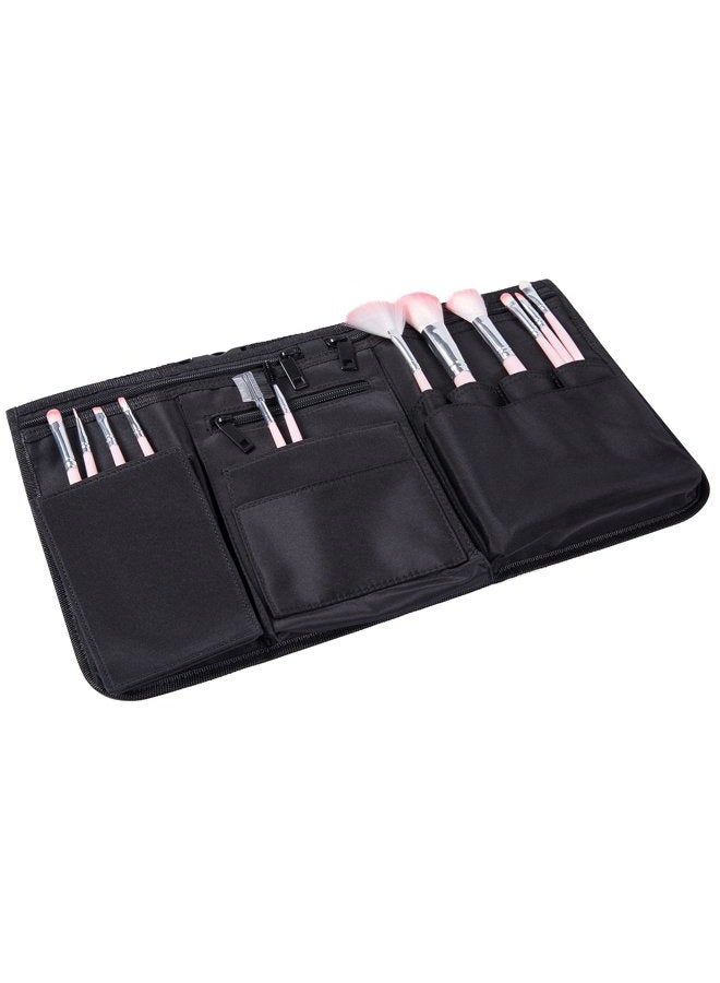 MyGift Professional Black Salon Apron, Makeup Artist Cosmetic Canvas Waist Apron, Multiple Pocket Brush Bag Organizer  - Image 4