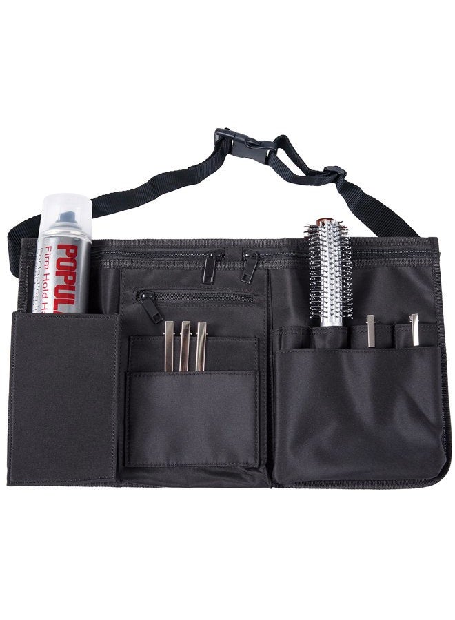 MyGift Professional Black Salon Apron, Makeup Artist Cosmetic Canvas Waist Apron, Multiple Pocket Brush Bag Organizer  - Image 5