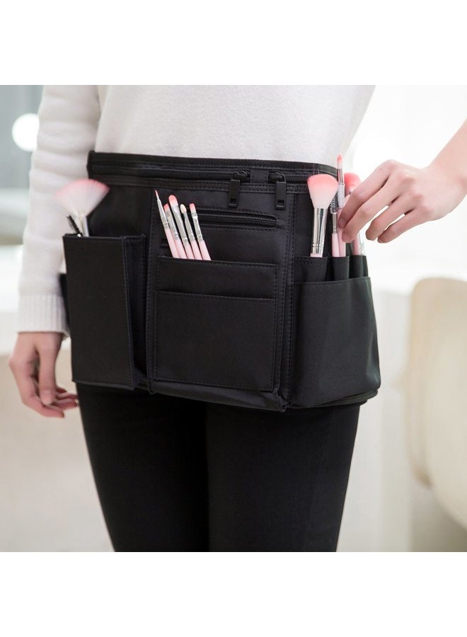 MyGift Professional Black Salon Apron, Makeup Artist Cosmetic Canvas Waist Apron, Multiple Pocket Brush Bag Organizer  - Image 3