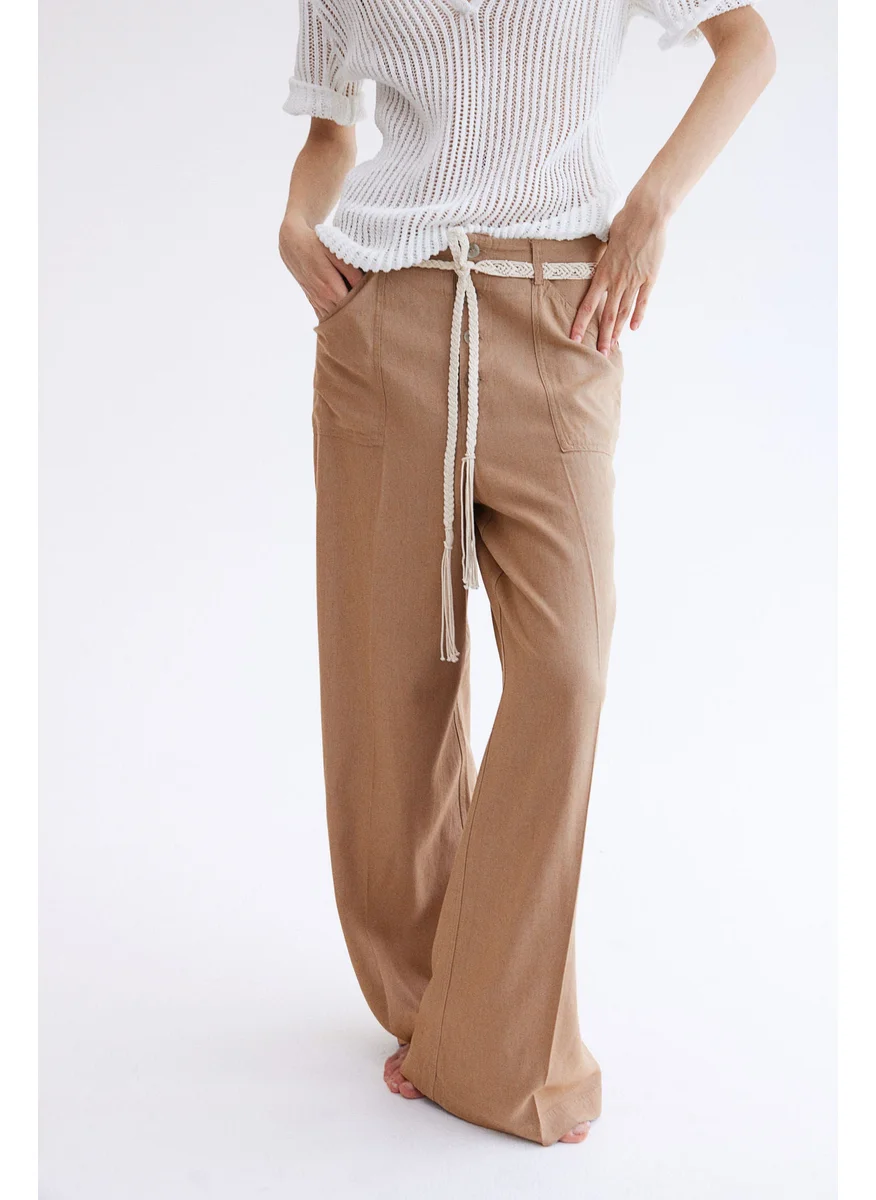 H&M Linen-Blend Tie-Belt Trousers