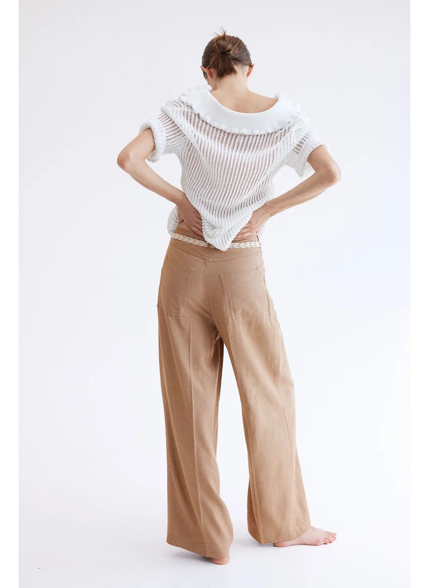 H&M Linen-Blend Tie-Belt Trousers