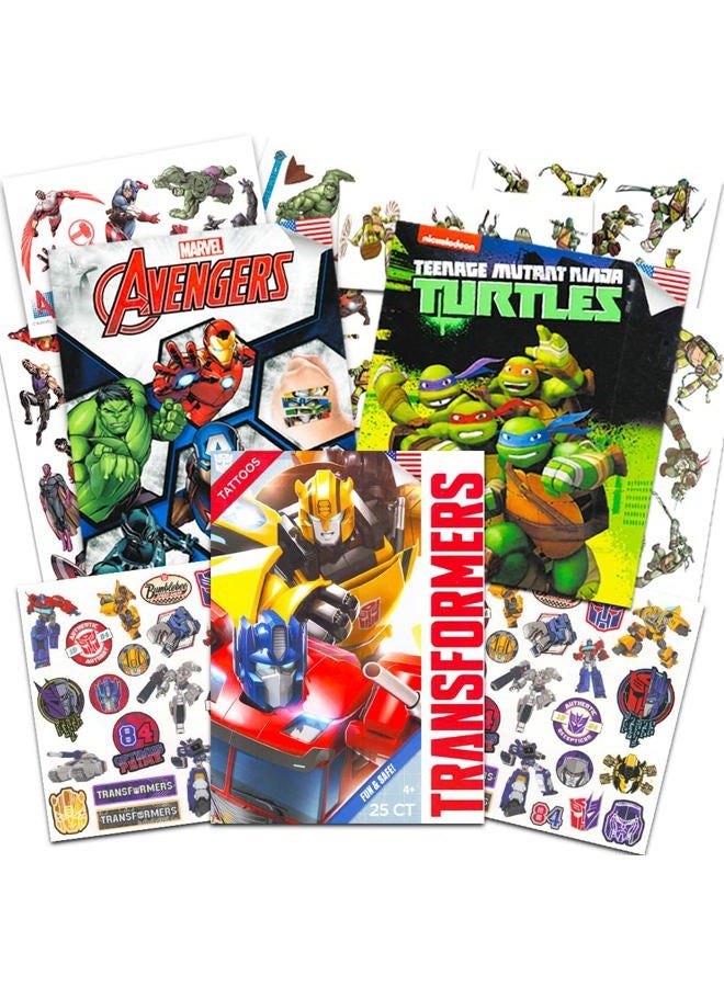 TRANSFORMERS Superhero Temporary Tattoos for Boys Kids Party Bundle - 175 Licensed Tattoos with Stickers Featuring Transformers, Marvel Avengers and Teenage Mutant Ninja Turtles (Party Supplies) 
