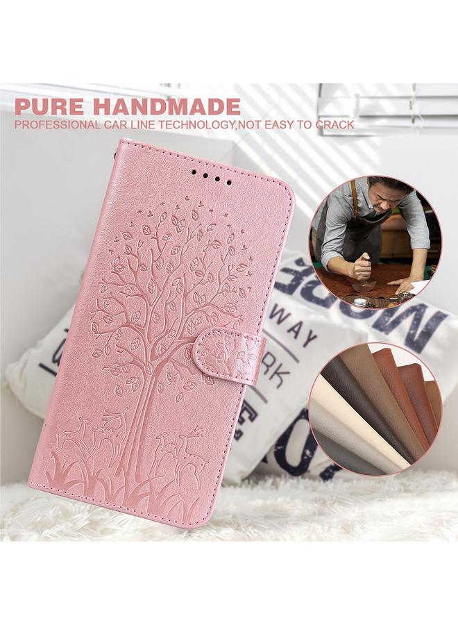 زبون جراب لهاتف iPhone 12 mini / 13 mini، جراب هاتف جلدي أفقي قابل للطي بطباعة شجرة وغزال مضغوط - Image 3