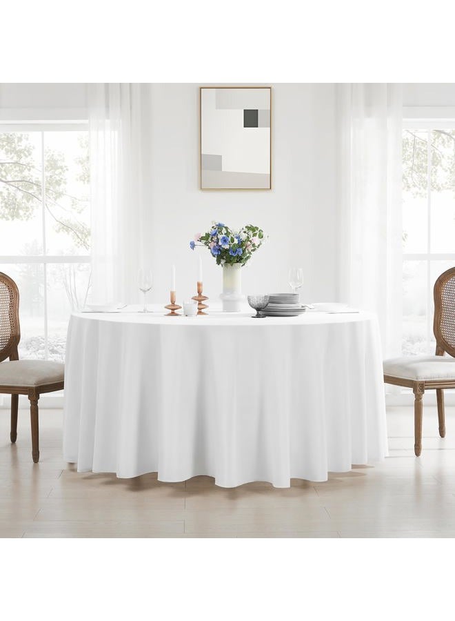 Aocoz 2 Pack White Round Tablecloth - 120 Inch Round Tablecloth, Stain-Wrinkle Resistant, and Washable, Decorative Polyester Table Cover for Dining Table, Banquets, Buffet Parties, and Wedding - Image 4