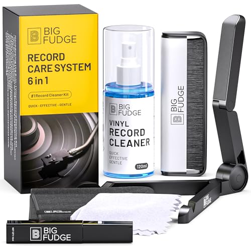 Big Fudge Complete Vinyl Record Cleaning Kit - 6-in-1 Vinyl Cleaner - incl. Carbon Fiber Brush, Stylus Cleaner, Drying Stand, Microfiber Cloth & Towel - Record Player Accessories - Image 1