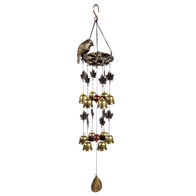 Bird Wind Chimes Vintage Bird Nest Outdoor Windbells 12 Bell Chimes Mama Bird with Baby Birds Hanging Decor for Backyard Porch Balcony Patio Garden - Image 1
