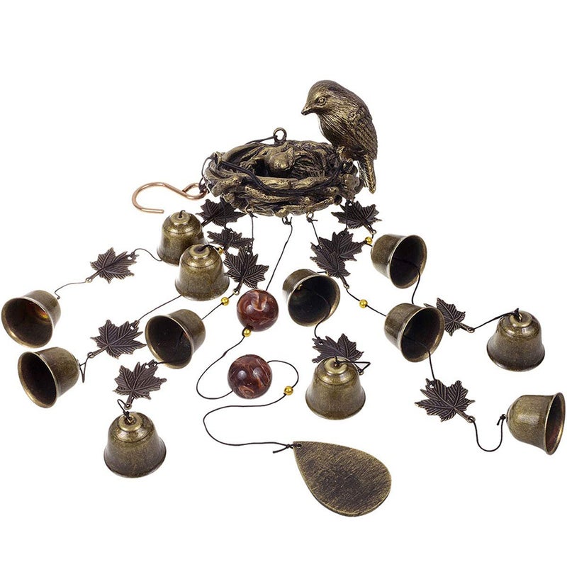 Bird Wind Chimes Vintage Bird Nest Outdoor Windbells 12 Bell Chimes Mama Bird with Baby Birds Hanging Decor for Backyard Porch Balcony Patio Garden - Image 4