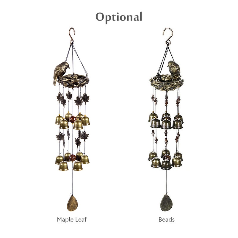 Bird Wind Chimes Vintage Bird Nest Outdoor Windbells 12 Bell Chimes Mama Bird with Baby Birds Hanging Decor for Backyard Porch Balcony Patio Garden - Image 2