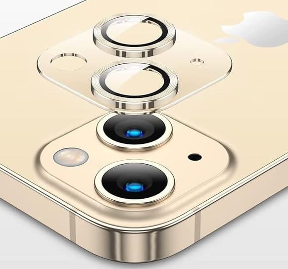 KEKOZE Camera Lens Protector Compatible With iPhone 15 and iPhone 15 Plus � Full Coverage 9H Tempered Glass with Metal Plate, HD Clear, Joint Camera Ring Protector - Gold - Image 1
