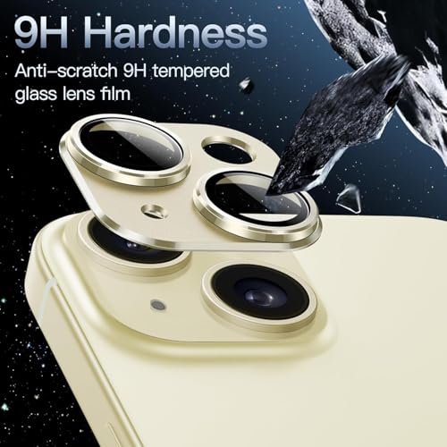 KEKOZE Camera Lens Protector Compatible With iPhone 15 and iPhone 15 Plus � Full Coverage 9H Tempered Glass with Metal Plate, HD Clear, Joint Camera Ring Protector - Gold - Image 4