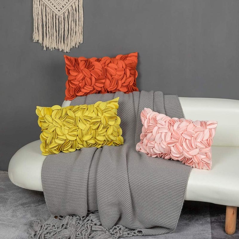 KINGROSE Handmade 3D Flower Soft Home Decorative Throw Pillow Case Rectangle Cushion Cover for Bed Living Room Sofa 12 x 20 Inches Solid Suede Pink - Image 5