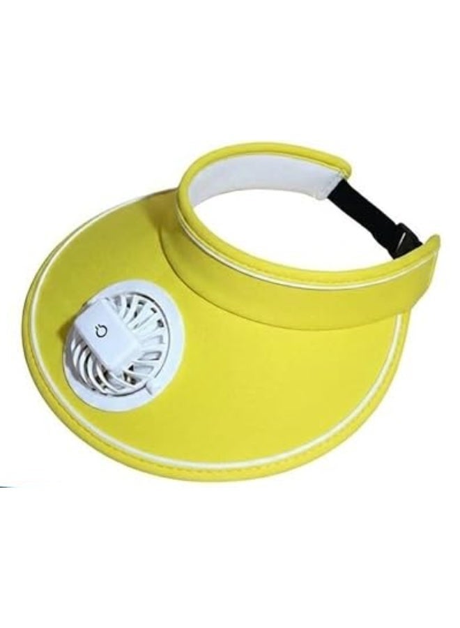 Unisex Summer UV Protection Sun Visor Hat with Built-in Cooling Fan, USB Rechargeable 3-Speed Portable Travel Fan Cap, Adjustable Sporty Open Top Sunshade for Golf, Tennis, Running & Beach - Yellow - Image 1