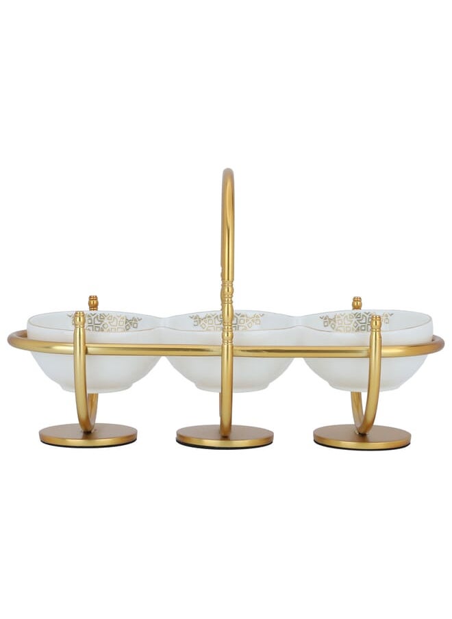 Alsaif Gallery A white divided circular serving plate engraved with a gold stand  - Image 1