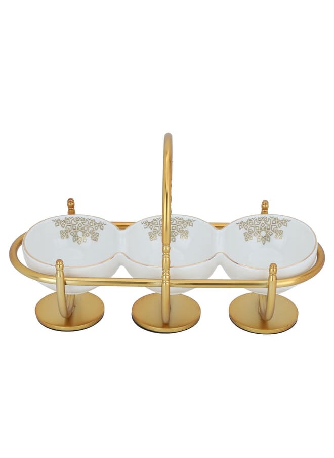 Alsaif Gallery A white divided circular serving plate engraved with a gold stand  - Image 2