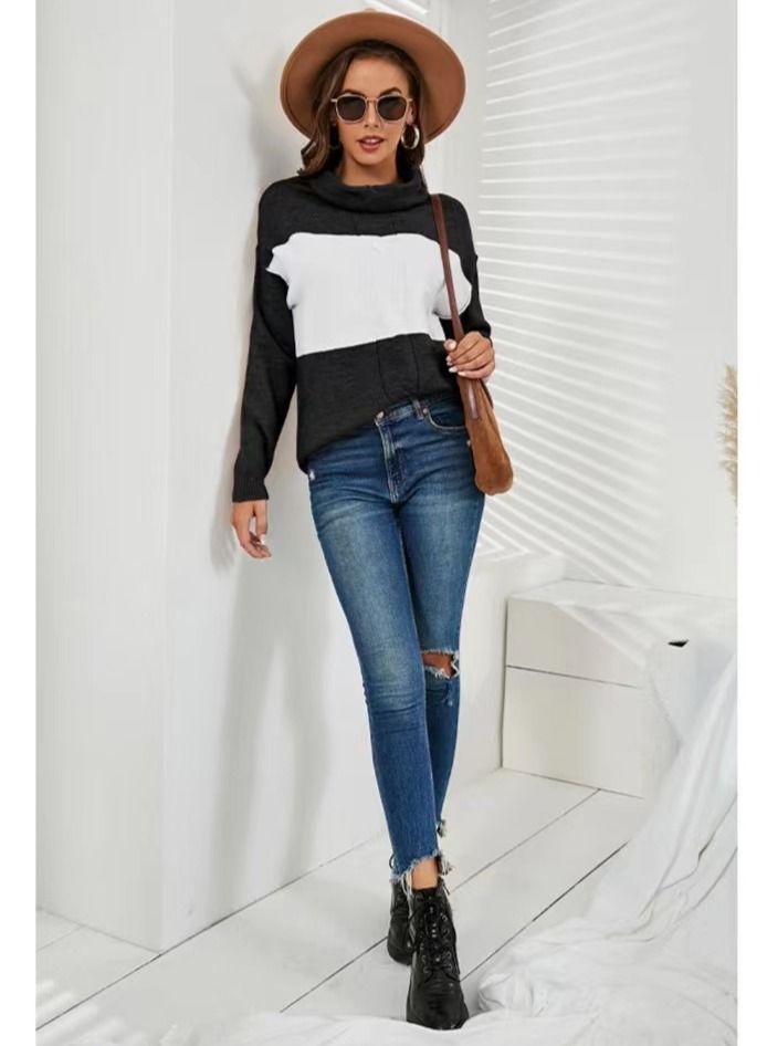 Loquat Color Contrast Fashion Trend Sweater  - Image 1