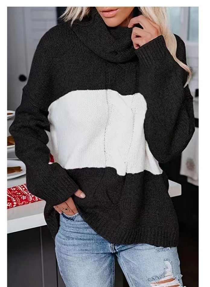 Loquat Color Contrast Fashion Trend Sweater  - Image 2