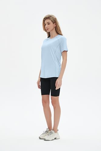 Riverruns Women's Swim Shirt Short Sleeve Rash Guard UPF 50+ UV Protection Quick Dry Athletic Yoga Workout T-Shirt Running Gym Tee(Light Blue, M) - Image 2