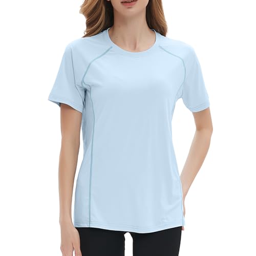 Riverruns Women's Swim Shirt Short Sleeve Rash Guard UPF 50+ UV Protection Quick Dry Athletic Yoga Workout T-Shirt Running Gym Tee(Light Blue, M) - Image 1