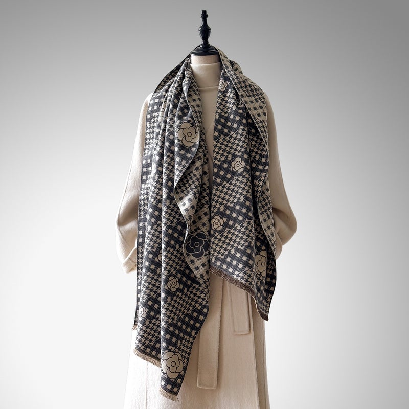 2025 تصدير الموضة الجديدة Houndstooth الوشال النمط الزهري شال خارجي متعدد الخريف والشتاء الوشال الدافئ - Image 2