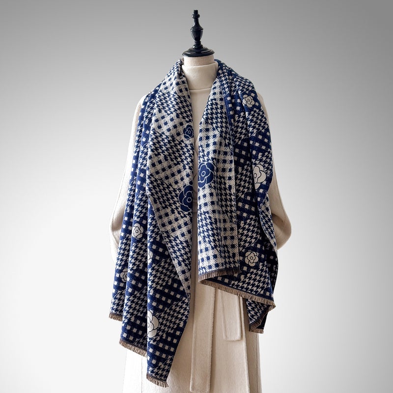 2025 تصدير الموضة الجديدة Houndstooth الوشال النمط الزهري شال خارجي متعدد الخريف والشتاء الوشال الدافئ - Image 3