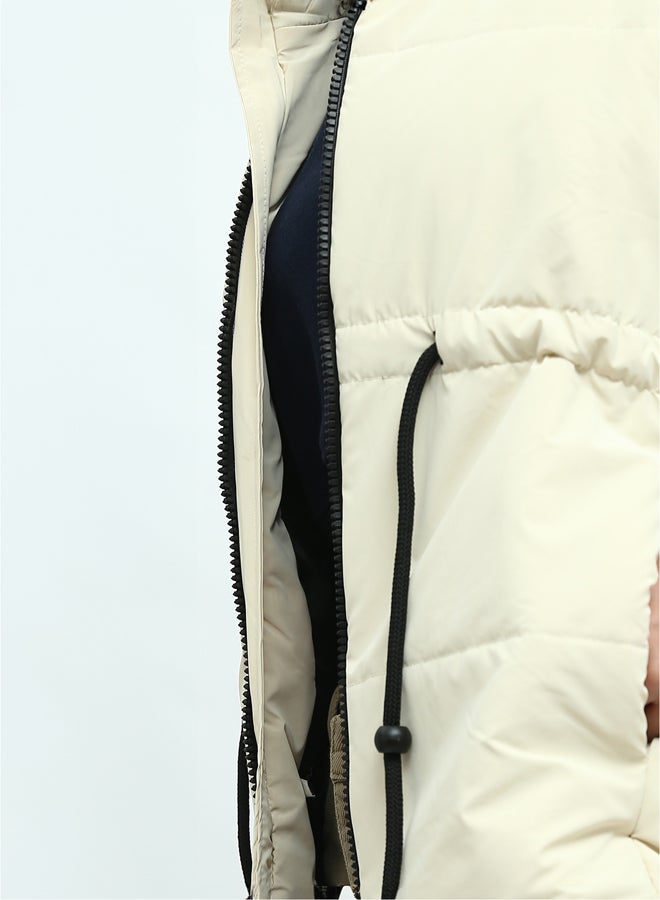 RAVIN Sleeveless Bomber Jacket With Drawsting - Light Beige  - Image 4