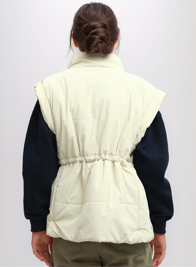 RAVIN Sleeveless Bomber Jacket With Drawsting - Light Beige  - Image 2
