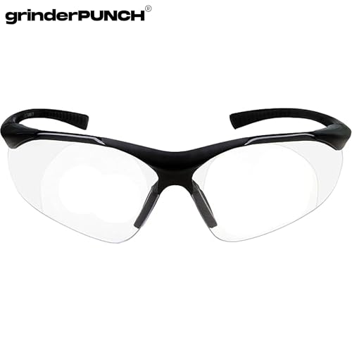 grinderPUNCH نظارات أمان مع عدسات مكبرة كاملة مع إطار أسود | عدسة شفافة | | نظارات قراءة مكبرة (+2.50 ديوبتر) - Image 3