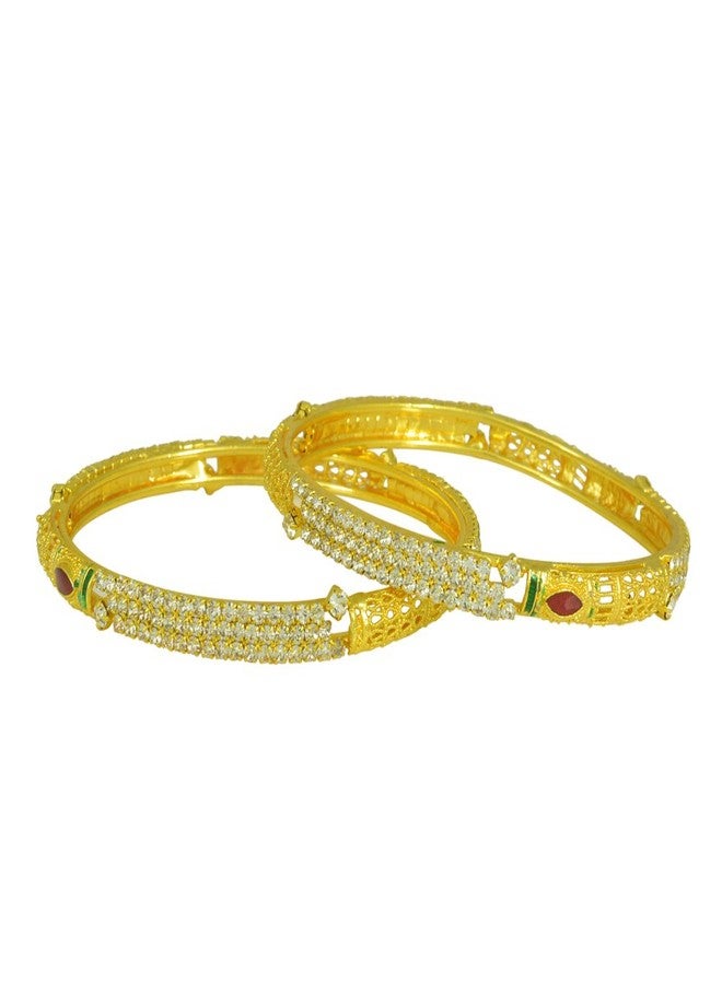 Memoir Gold plated CZ studded Meenakari Ethnic Traditional Wedding Bridal wear Kada Bangle set for Women (Size: 2.8) - Image 2